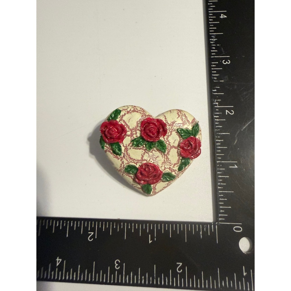 Vintage Heart Rose Pin Red Roses Cottagecore Shabby Chic Lapel Brooch Accessory